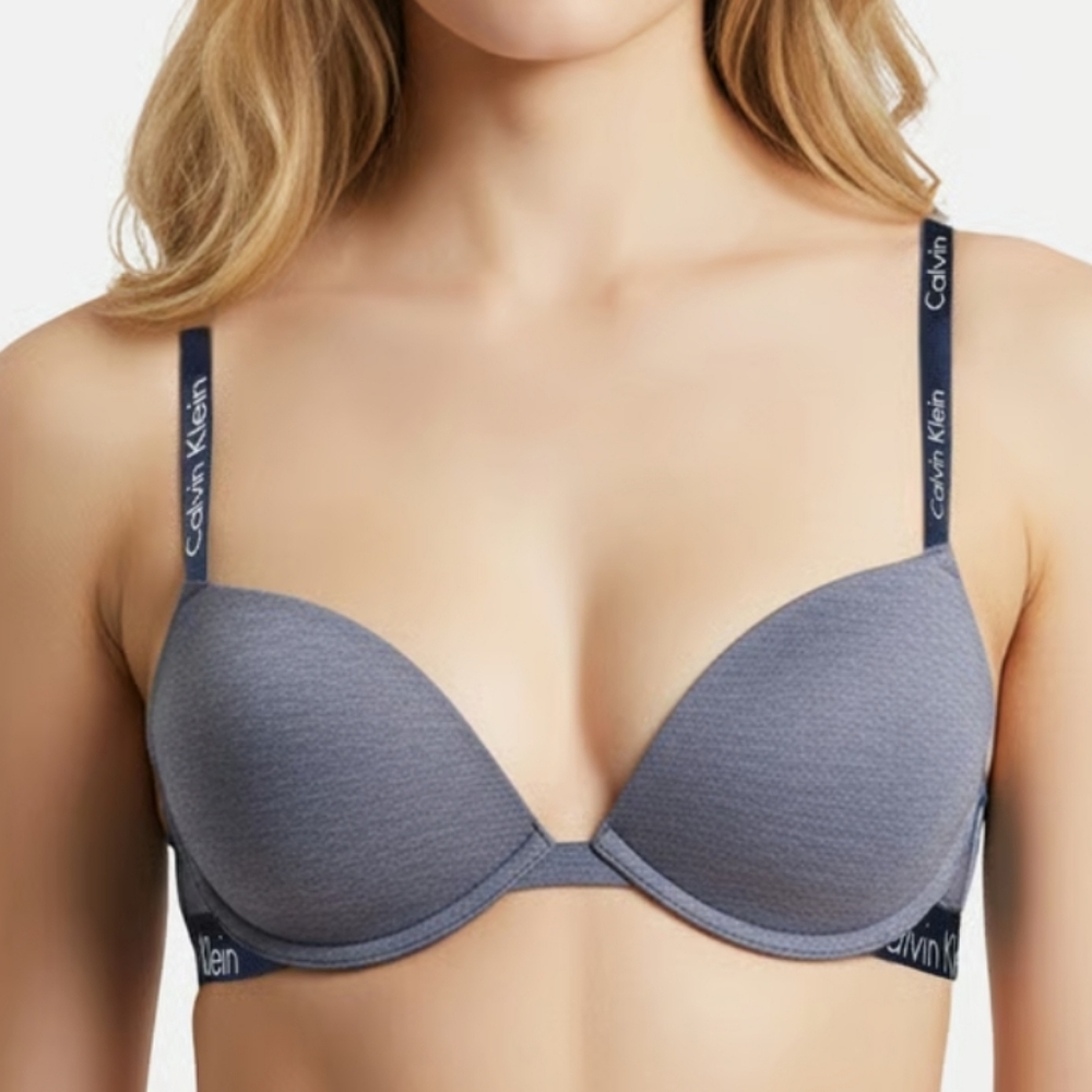 Calvin Klein Navy Blue Lightly Lined Underwire Logo Trim Bra, Sz 36B
